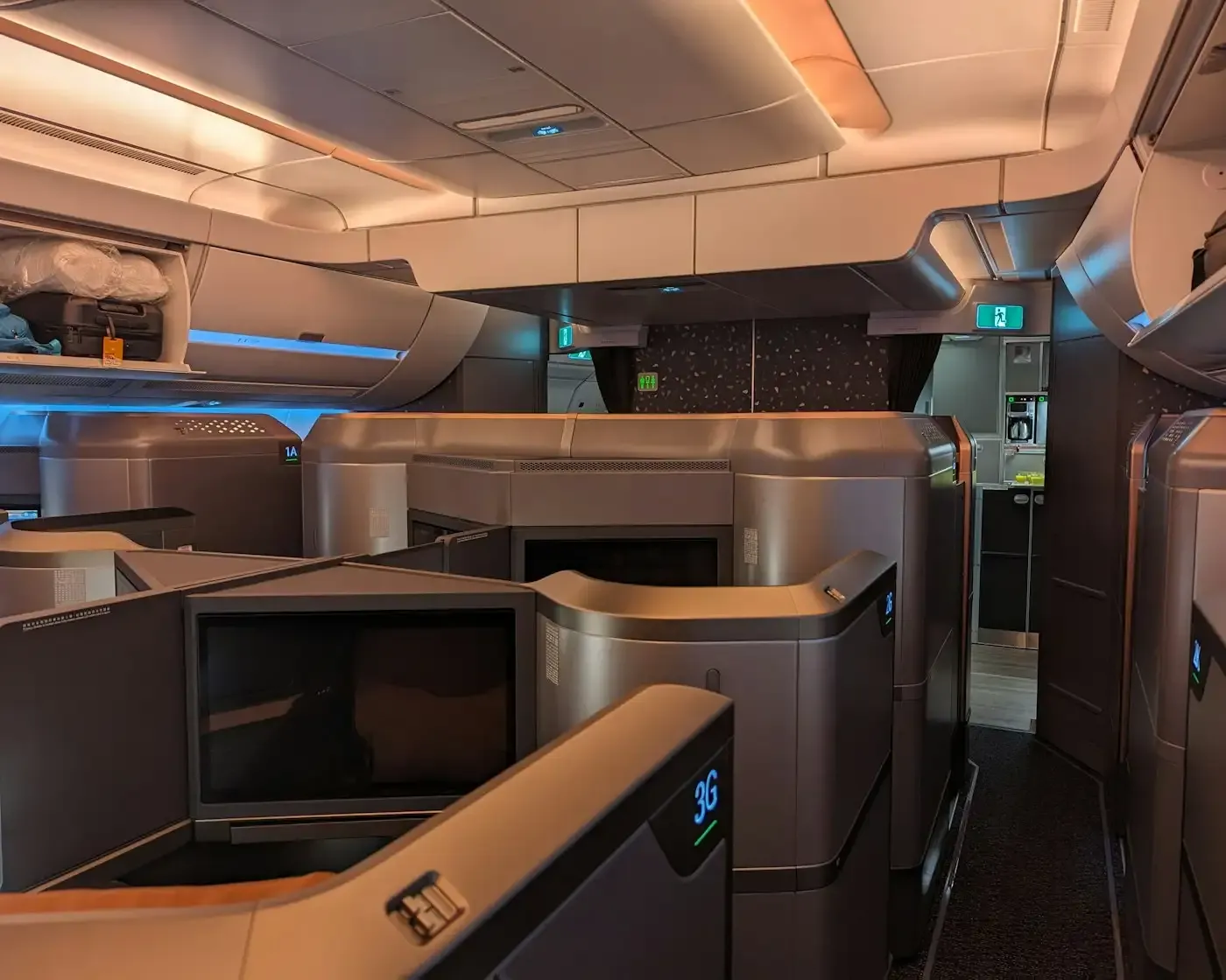 Business class cabin with private suites